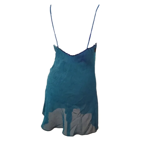 Vintage Victoria Secret teal printed lace trim button detail chemise s small - Picture 2 of 3